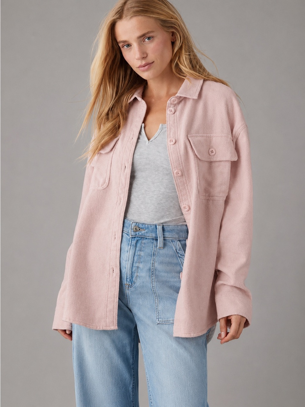 AE Oversized Fleece & Love Shacket sz XS Dusty Pink